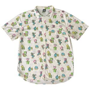 Nintendo Super Mario AOP Button‎ Up Shirt Yoshi Luigi Toad Flawed Distressed L/M